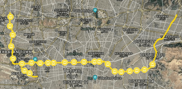 نقشه خط 4 مترو تهران