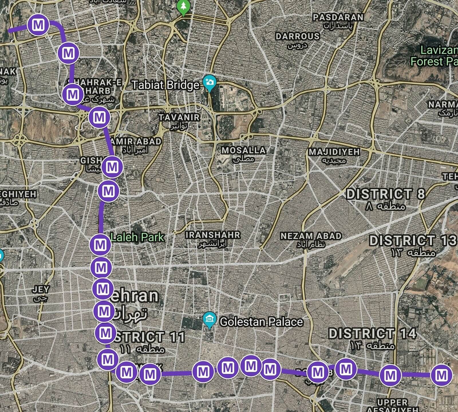 نقشه خط 7 مترو تهران