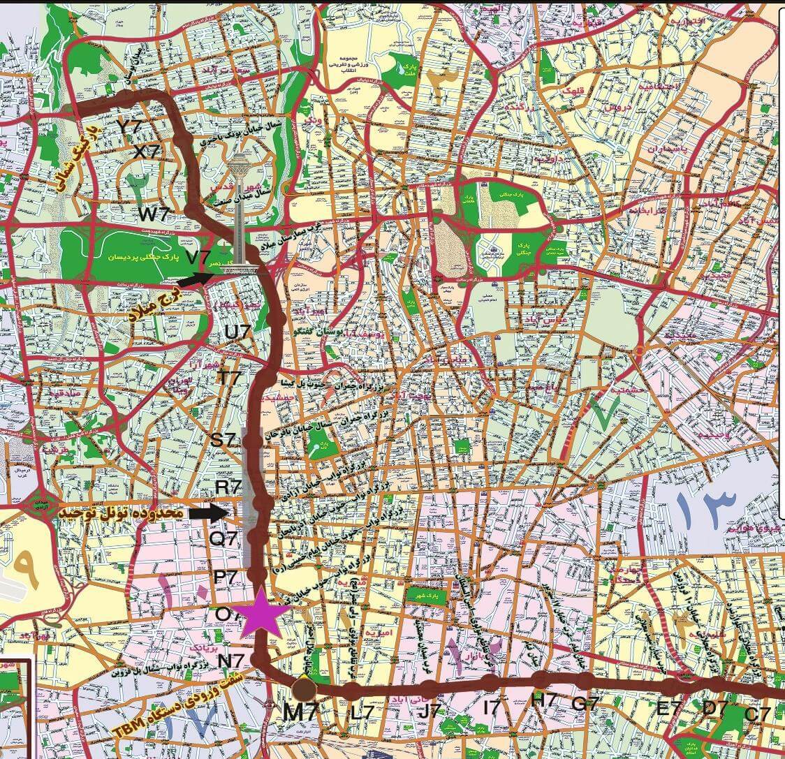 نقشه ایستگاه کمیل خط 7 مترو تهران