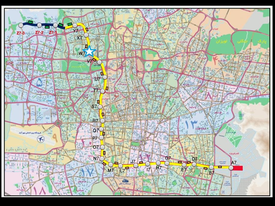 نقشه خط 7 مترو تهران